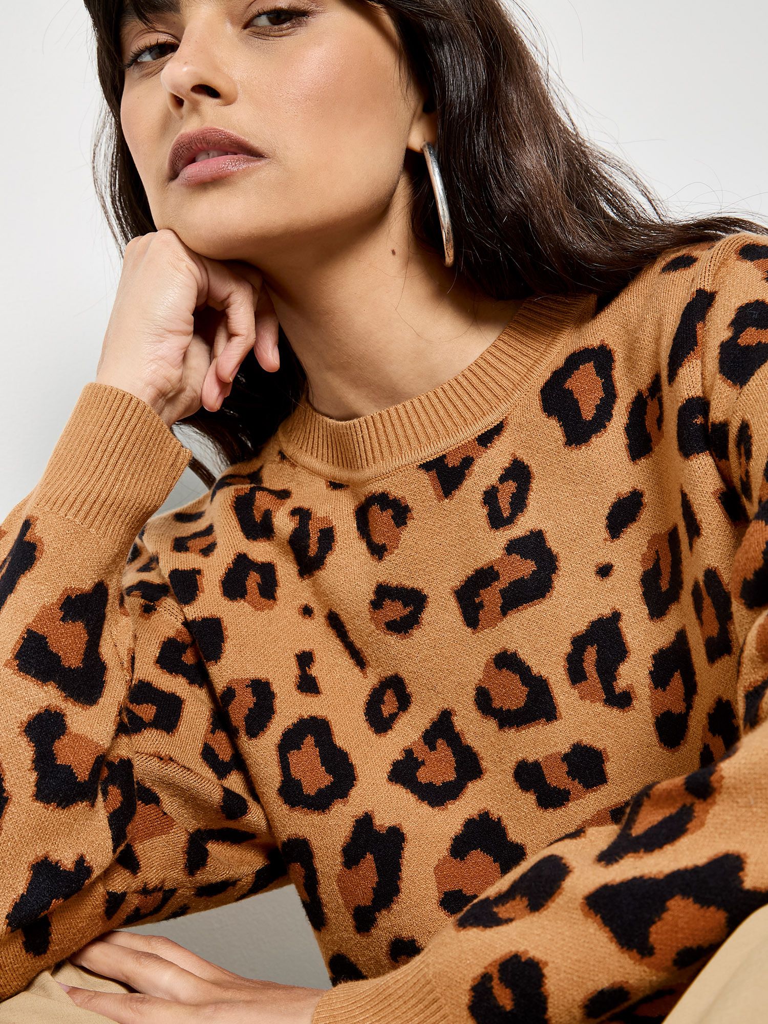 Apricot Leopard Print Soft Knit Jumper