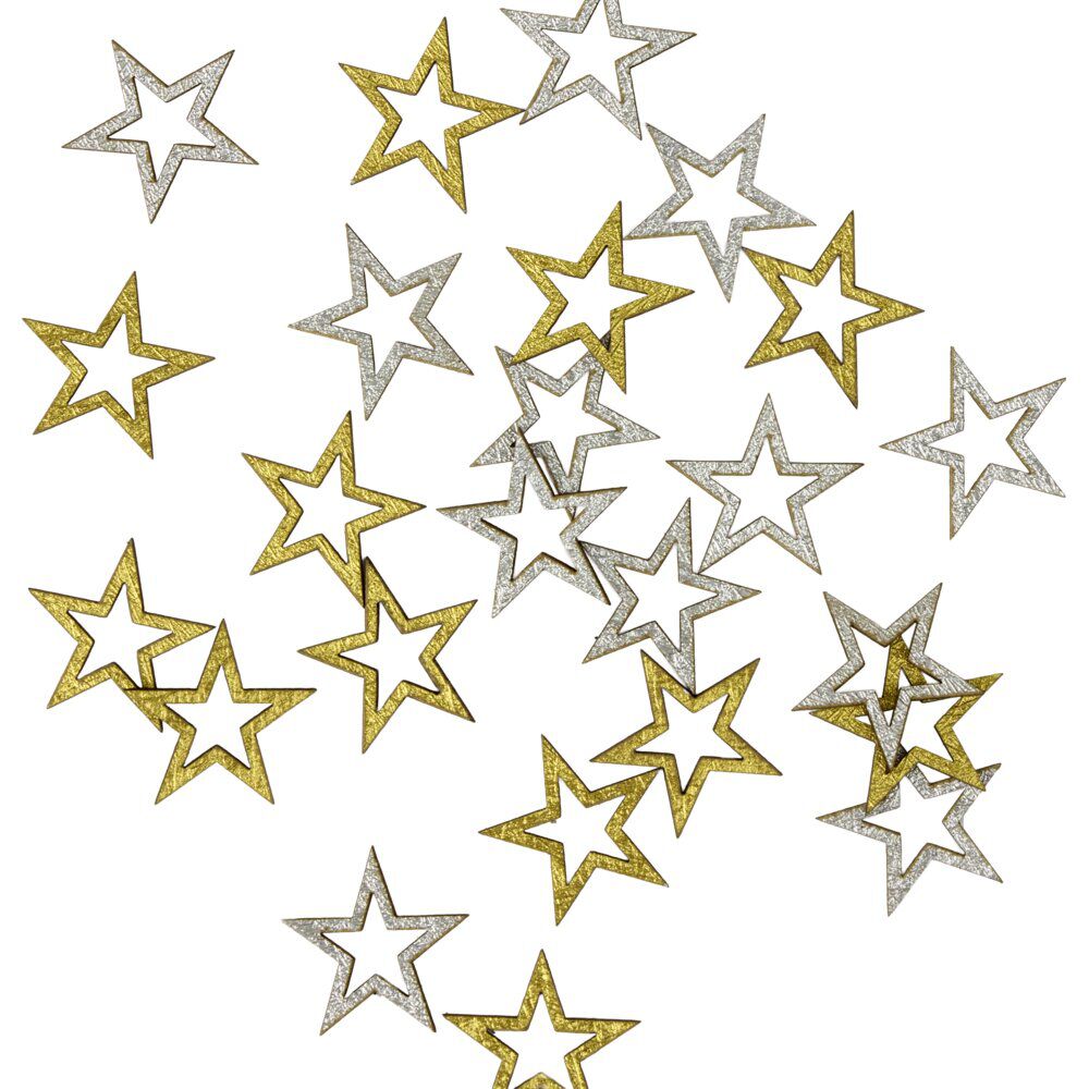 Décoration de table étoiles X24 pcs bois L1,5X2Xép.0,1 cm doré et argenté