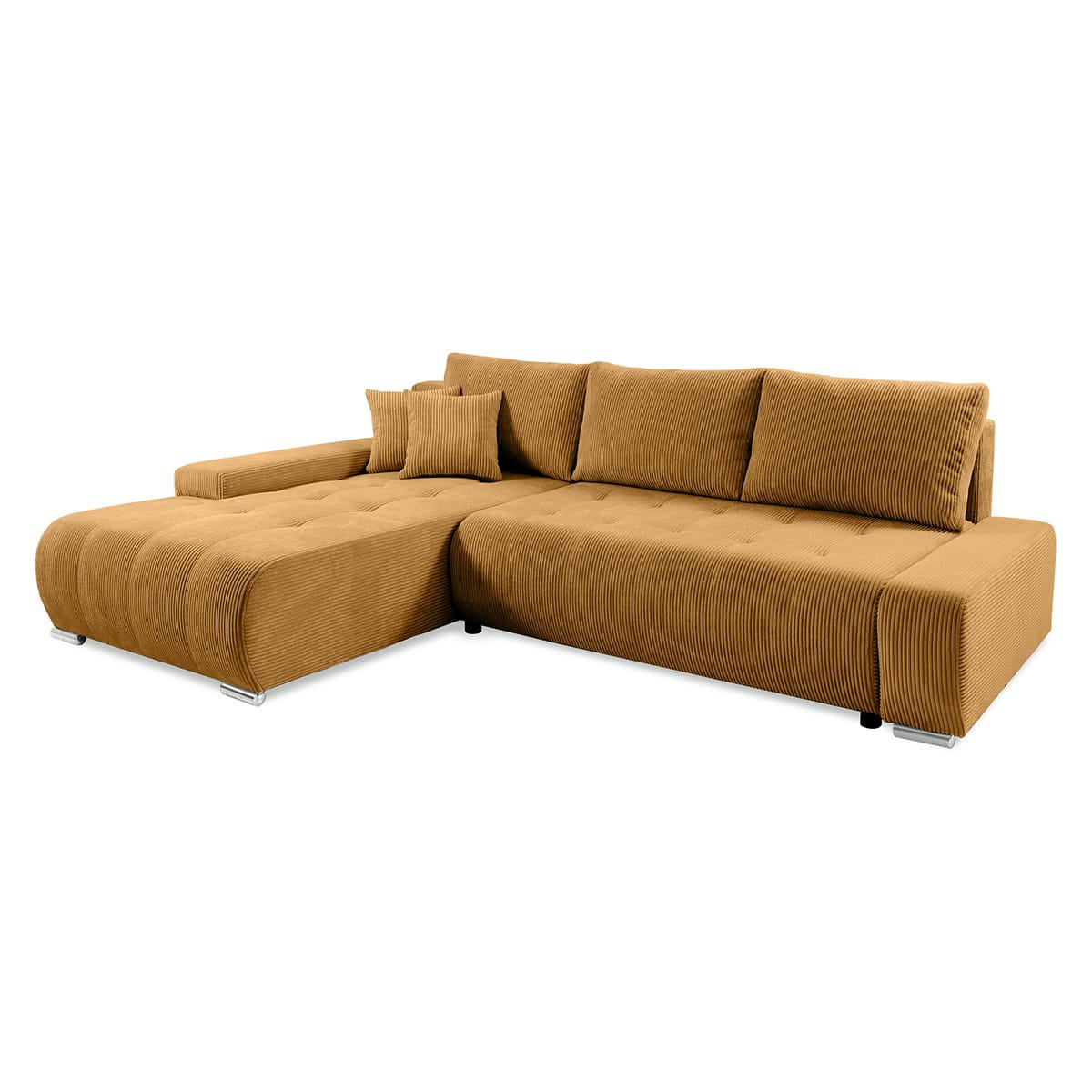 - Canapé d'angle convertible gauche 4 places coffre velours côtelé jaune