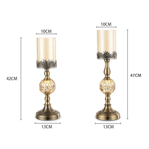 SOGA 2X 42cm 47cm Glass Candle Holder Candle Stand Glass/Metal