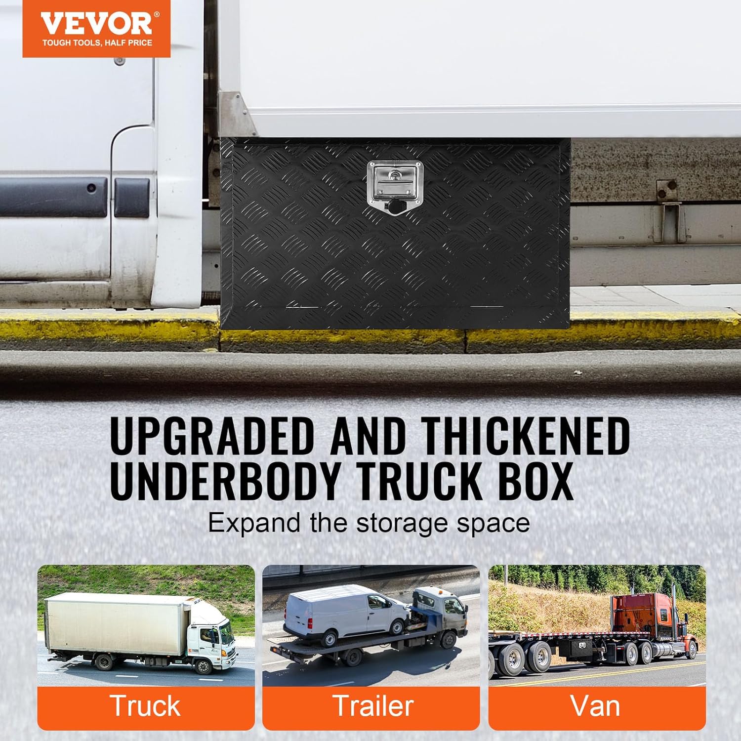 VEVOR Underbody Truck Box, 30×14×16 Pickup Storage Box, Heavy Duty Aluminum Diamond Plate Tool Box with Lock and Keys, Waterproof Trailer Storage Box with T-Handle Latch for Truck, Van, Trailer