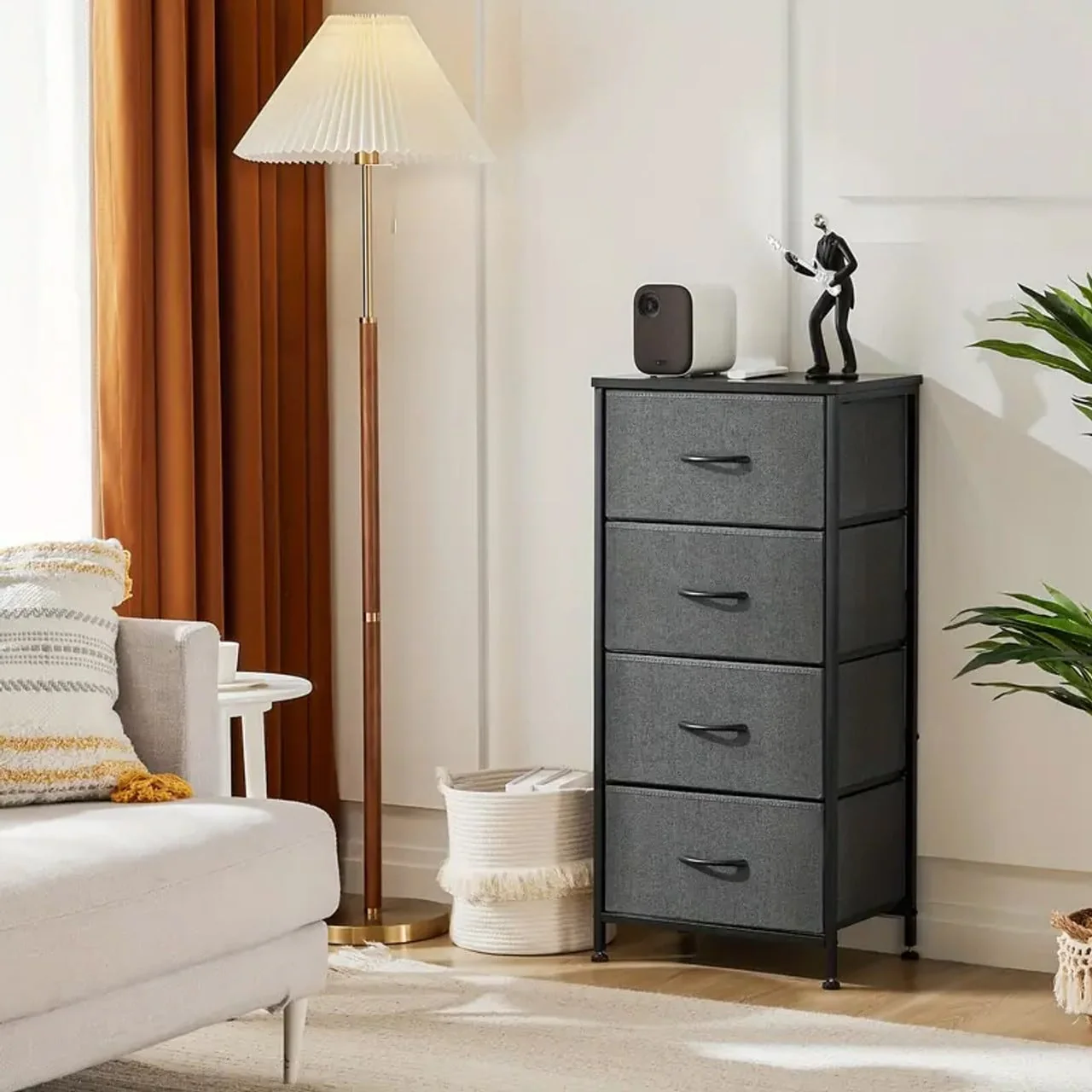 Dresser for Bedroom with 4 Fabric Drawers, Tall Chest Organizer Units for Clothing, Closet, Kidsroom, Storage Tower with Cabinet