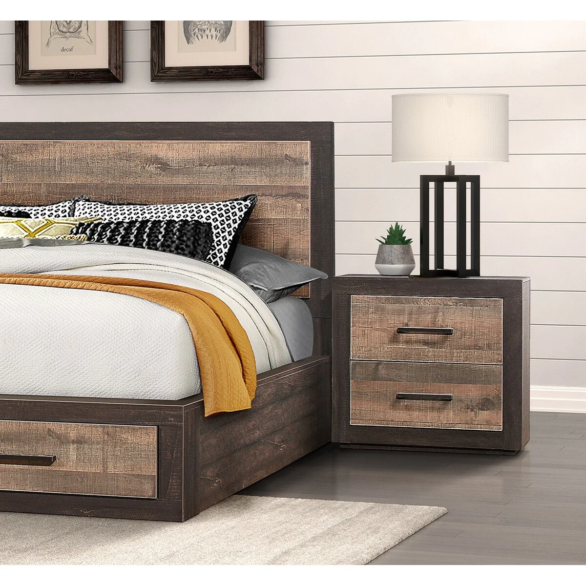 Two-Tone Finish Bedroom 3pc Set Platform Storage Bed Nightstand Chest