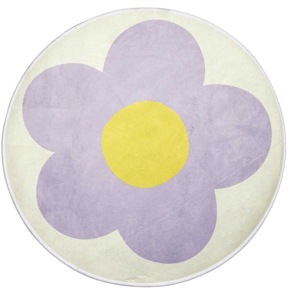 Tapis rond blanc motif marguerite Ø90cm (2 modèles violet ou rose)