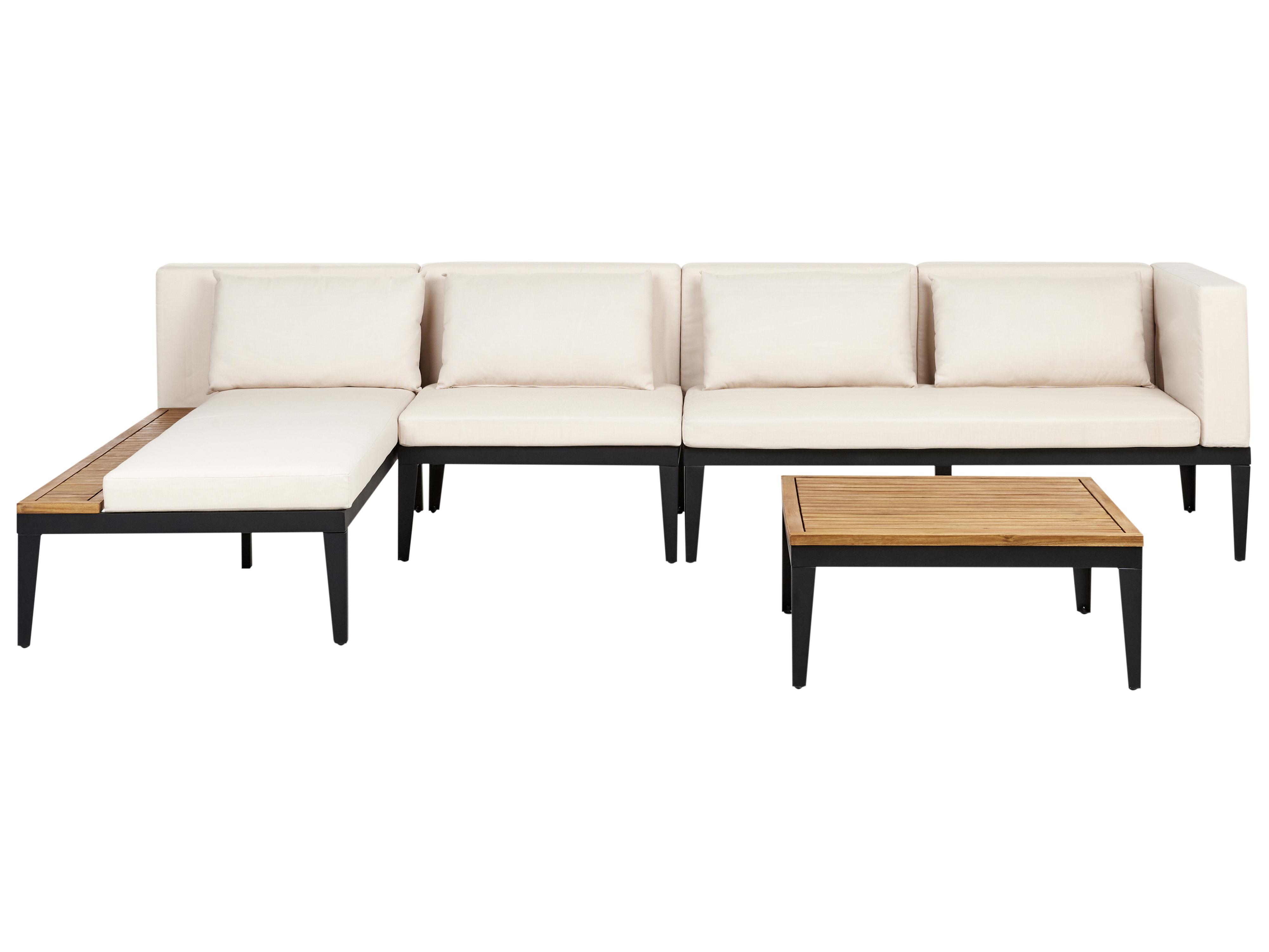 Garden Corner Sofa with Table 4 Seater BRACCIANO Right Hand Certified Acacia Wood Light Beige