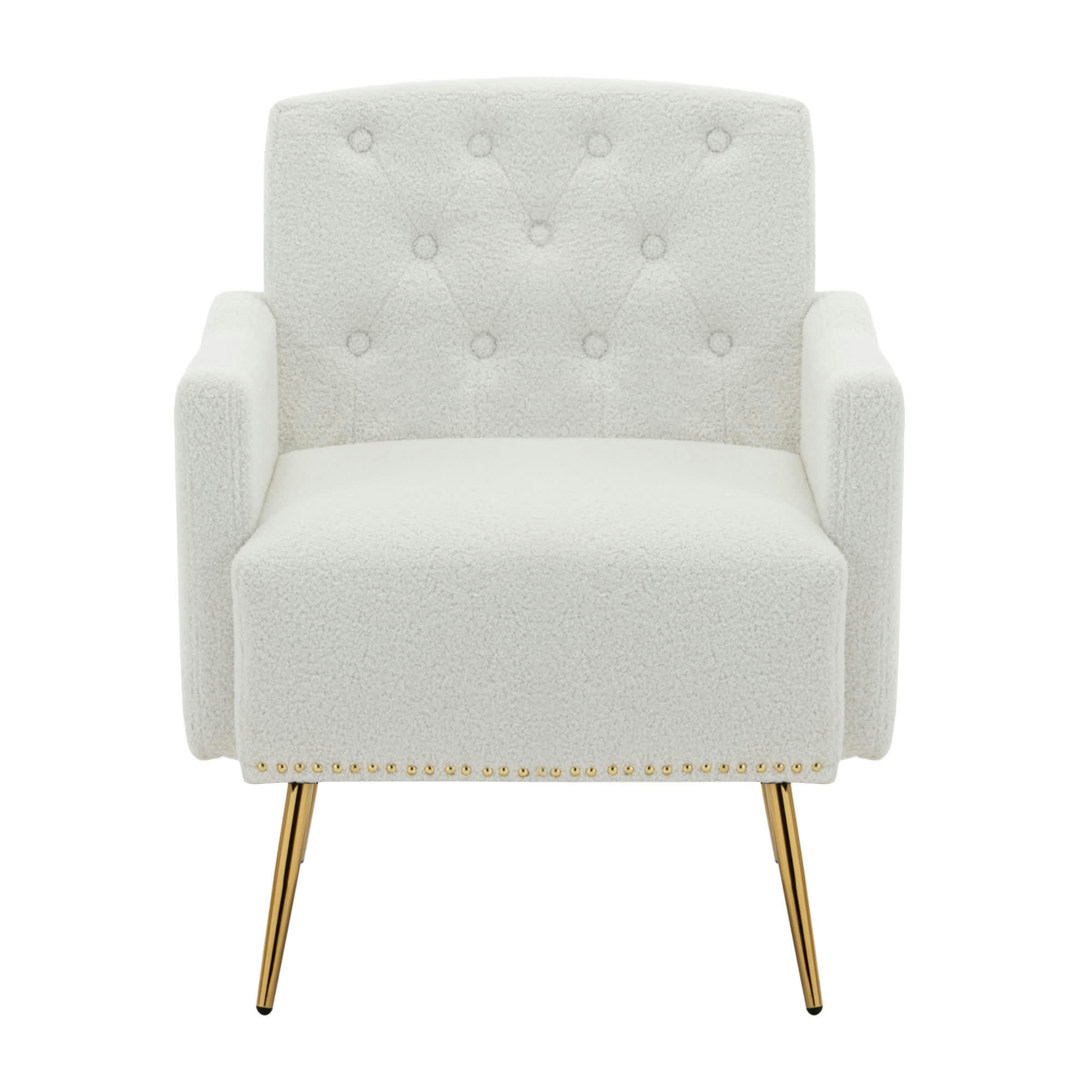 - Fauteuil moderne blanc avec poches latérales rembourré pieds dorés