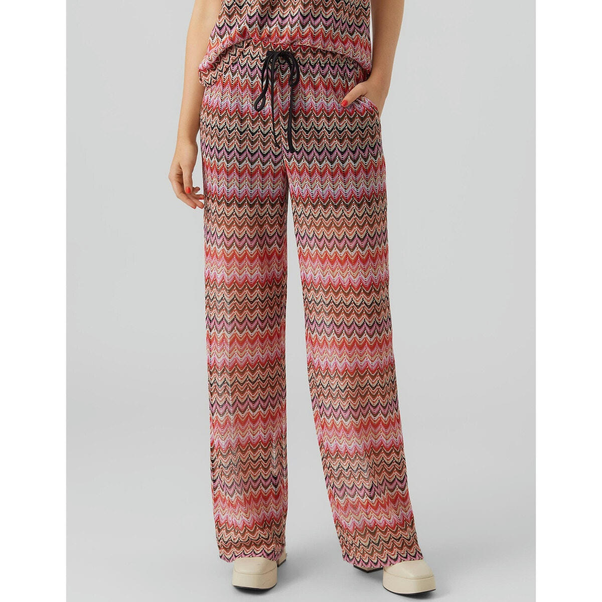Pantalon large, taille haute, imprimé