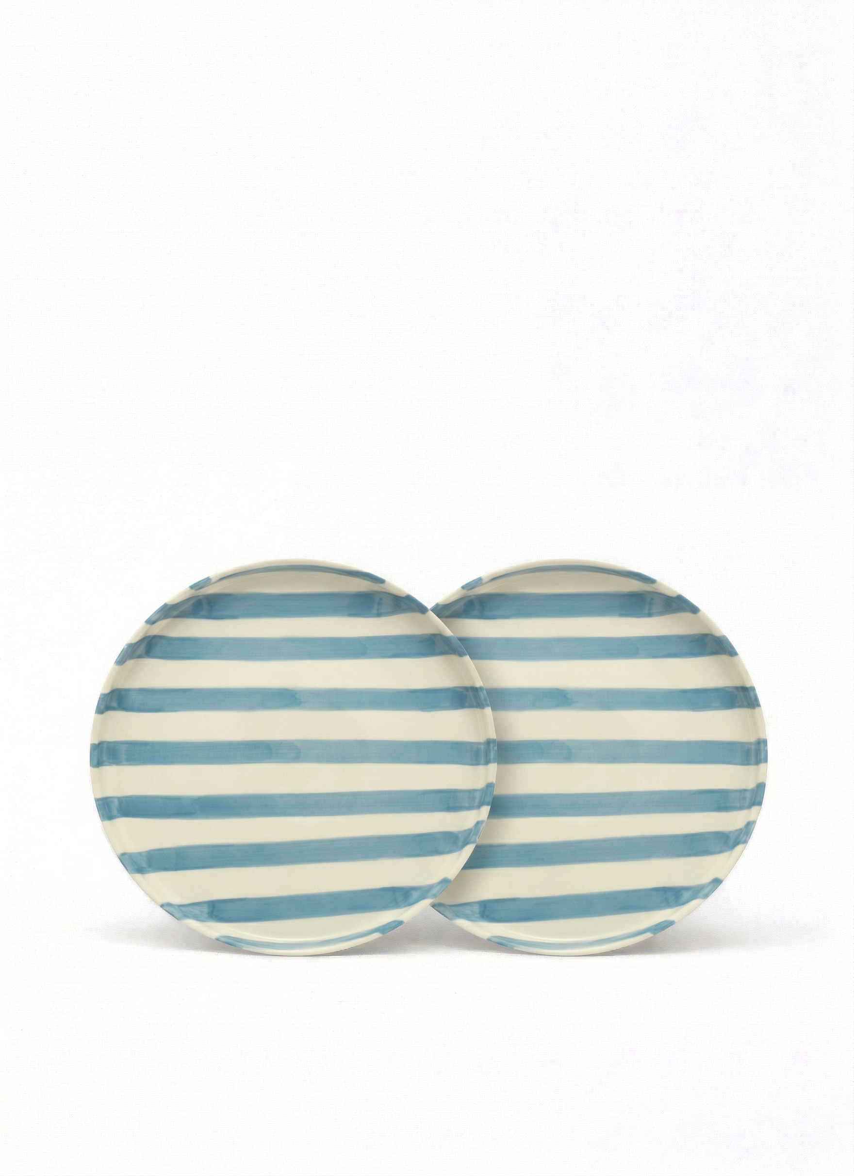 vtwonen - Lunchbord - Strepen - Blauw - Set van 2 - Keramiek - 20cm