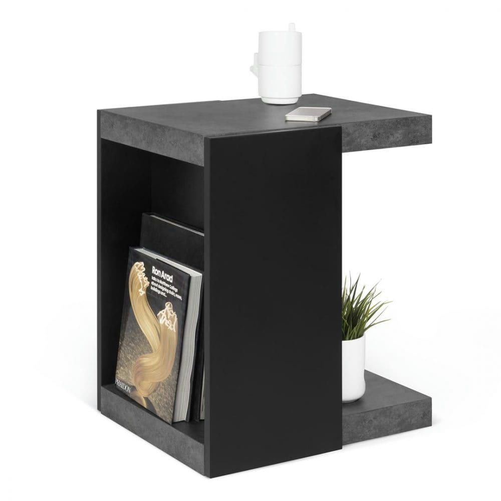 KLAUS - Table basse effet bois béton et noir