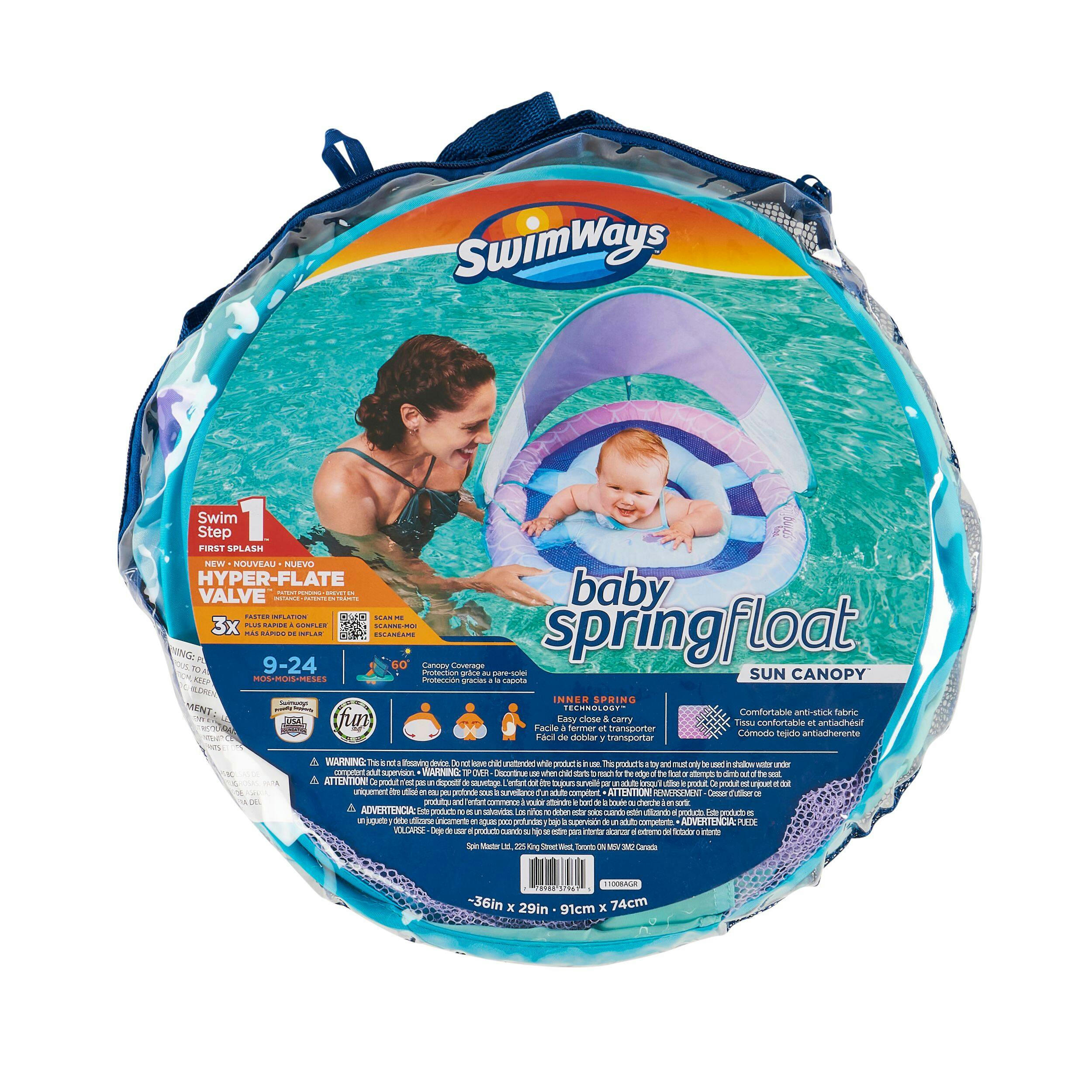 Swimways Baby Spring Pool/Water Float with Removable Sun Canopy, Mermaid Design, Ages 9-24m