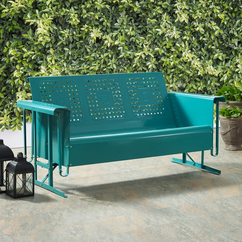 Crosley Bates Retro Outdoor Sofa Glider In Turquoise - 65.75 W x 28 D x 32.5 H