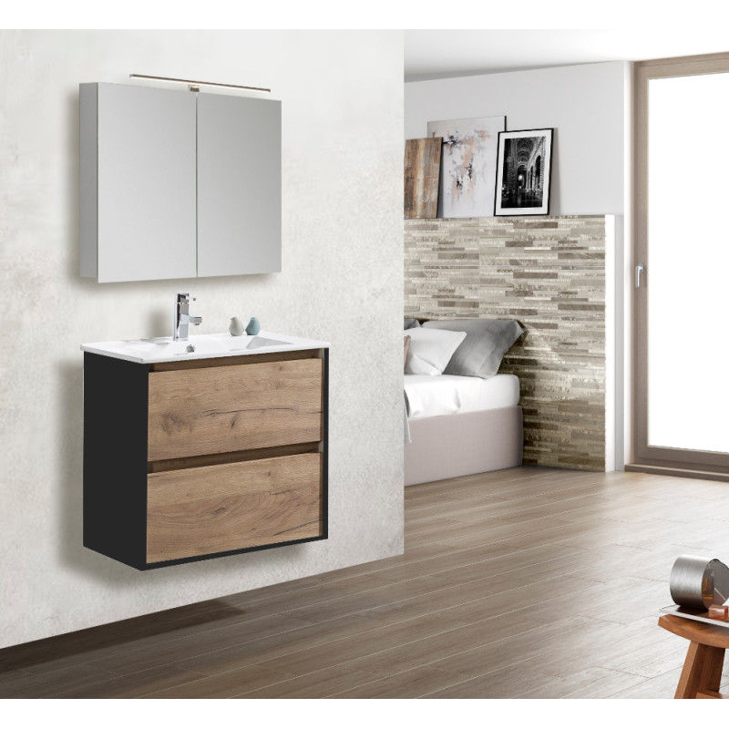 Ensemble de salle de bain Melanie Plus chêne et noir 80 cm THYS