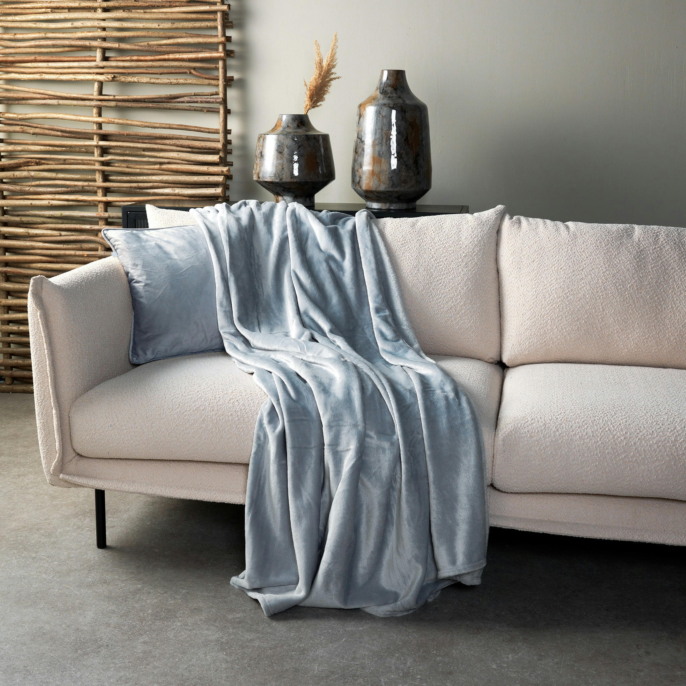 CHARLIE - Plaid gris fleece 200x220 cm uni