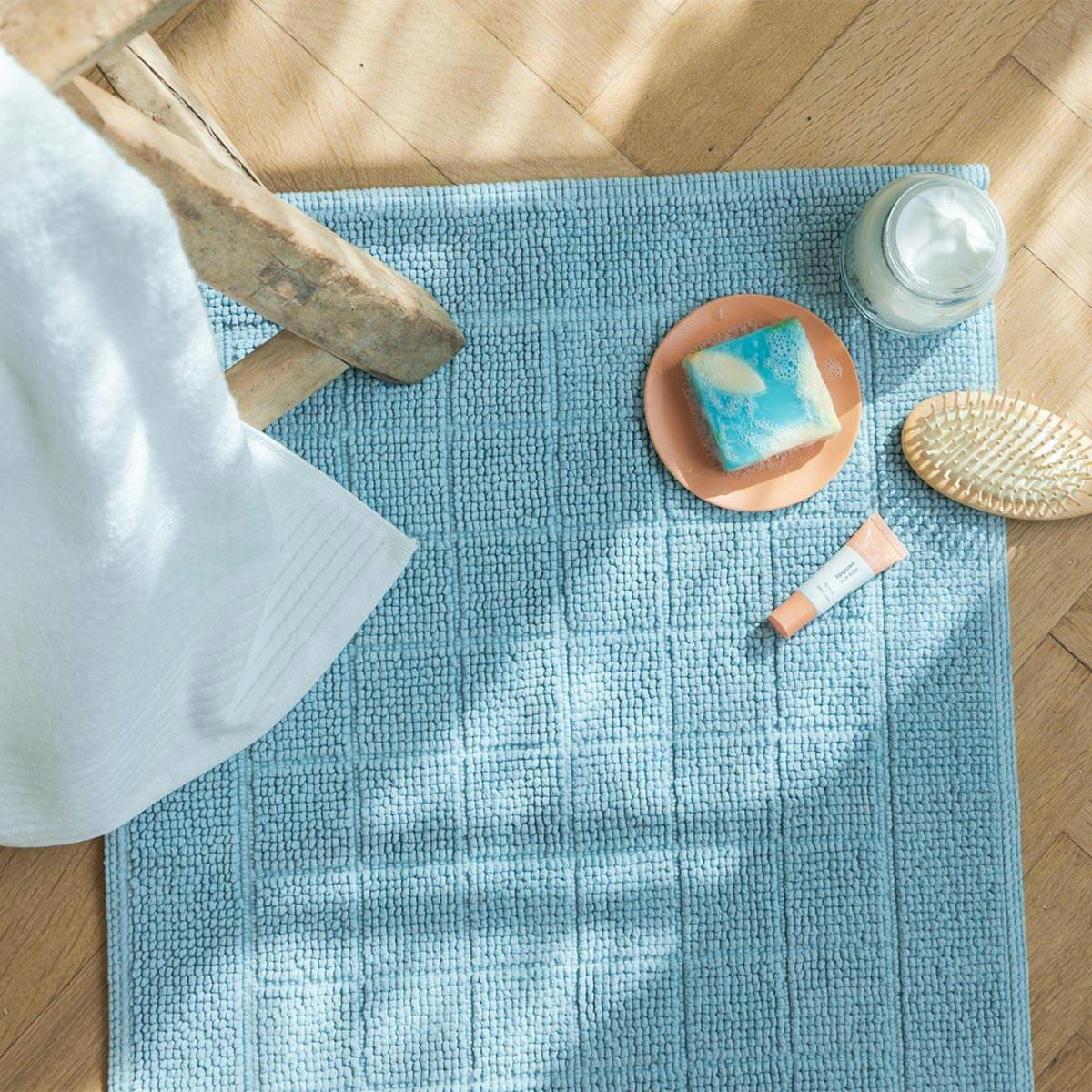 PONTON - Tapis de bain en  coton bleu 50 x 70 cm
