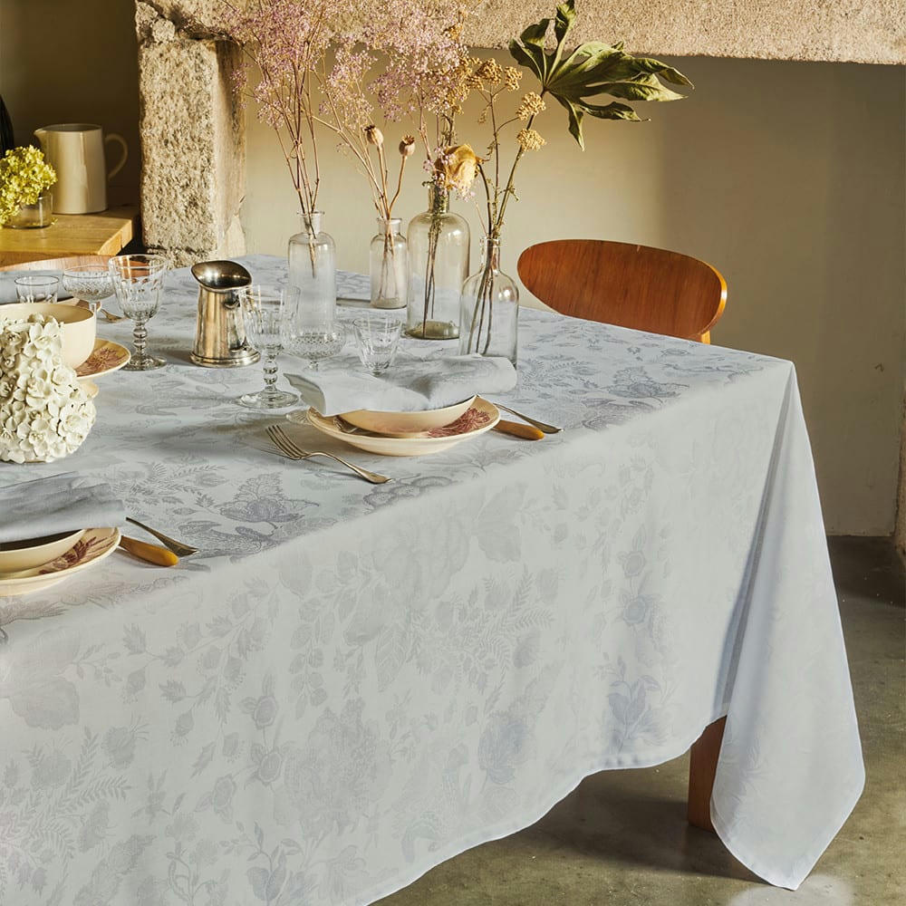 MILLE GIVERNY OPALE - Nappe antitache déperlant métis lin & coton gris 174X254