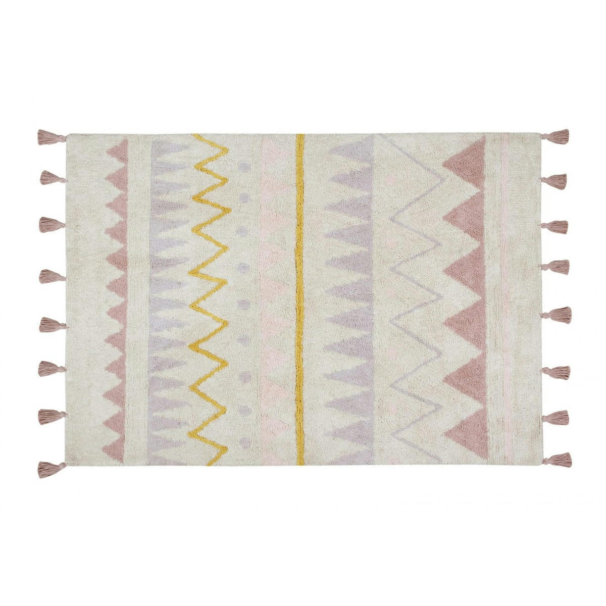 INDIEN - Tapis coton motif indien beige et rose 120x160