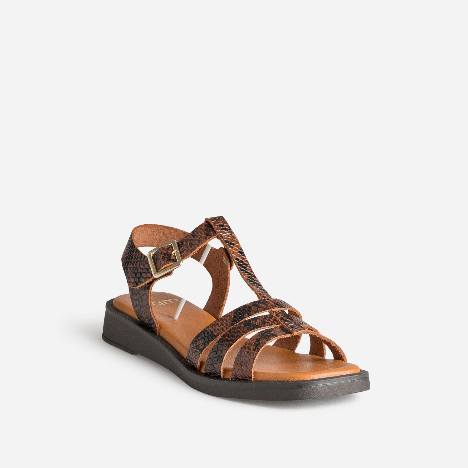 Sandale marron cuir effet python