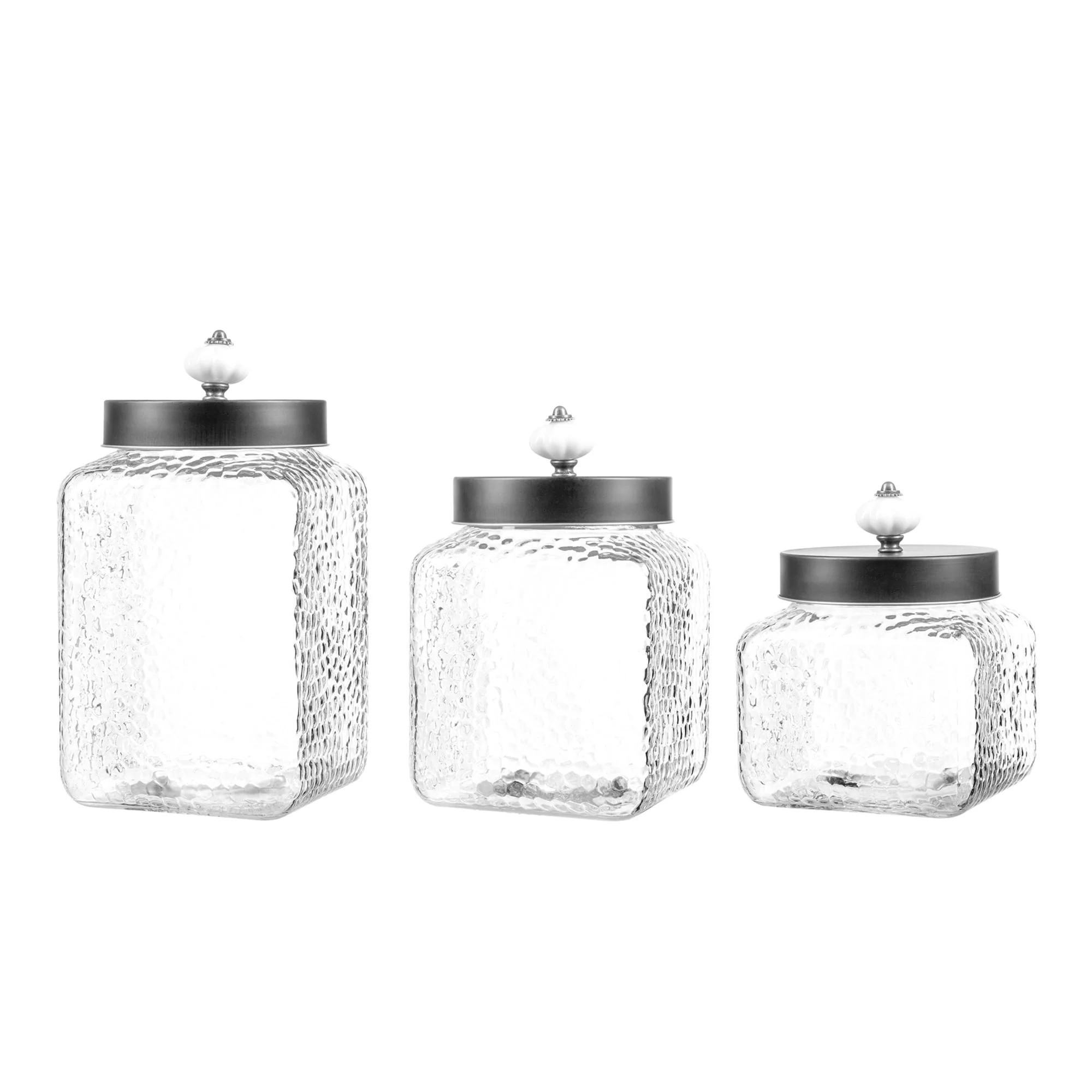 Stylesetter Hammered Square Glass 3-Piece Canister Set