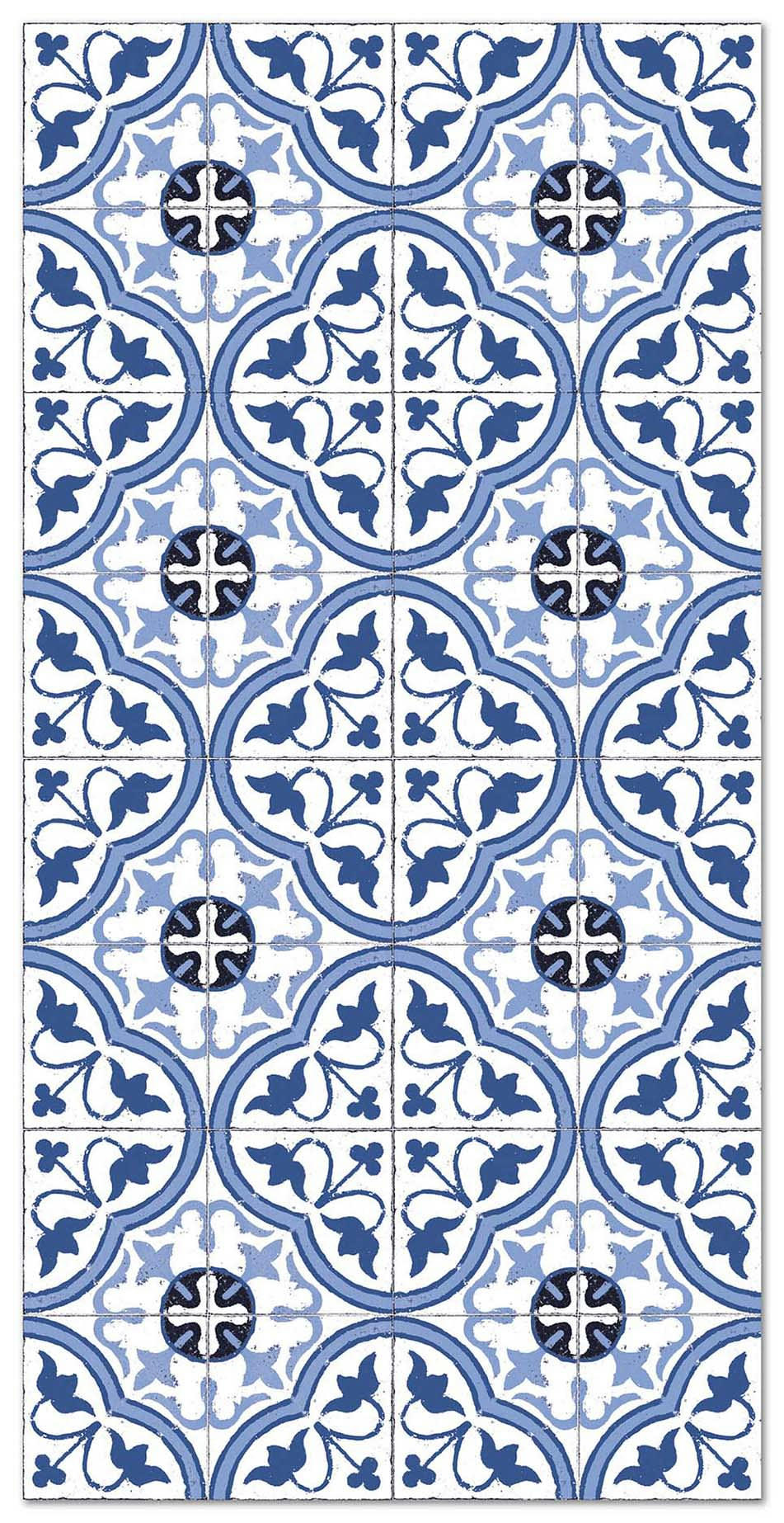 - Tapis vinyle carreaux ciments fleur bleu 140x200cm