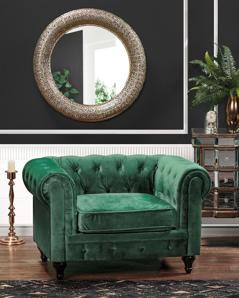 Fotel krzesło chesterfield welur zielony
