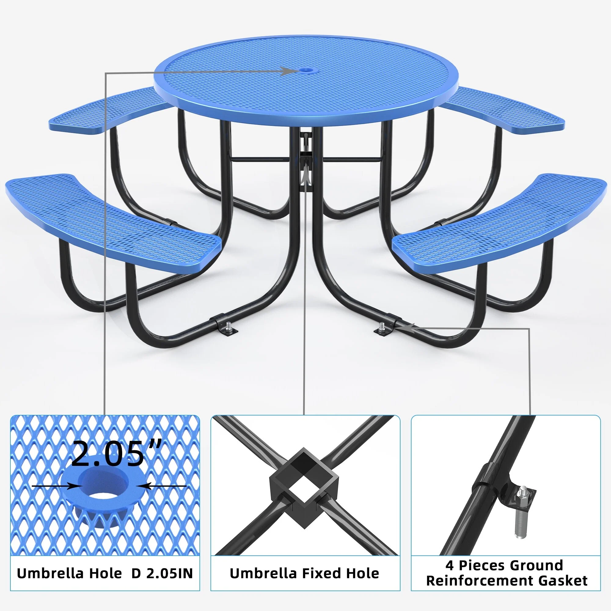 Round Outdoor Steel Picnic Table 46 with umbrella pole