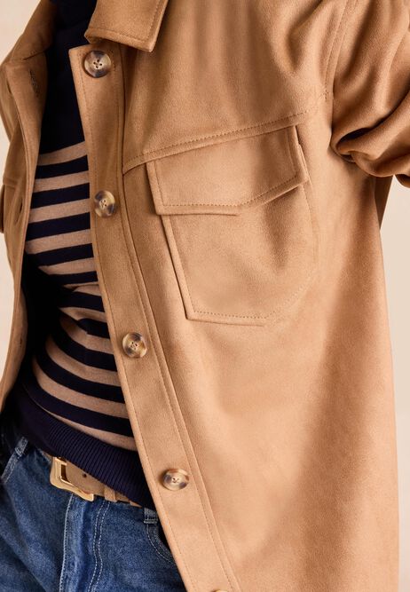 Womens Tan Suedette Shirt Jacket