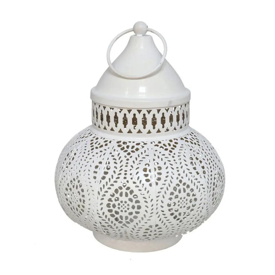 Tuin lantaarn - Marokkaanse sfeer - wit/goud - D15 x H19 cm - metaal