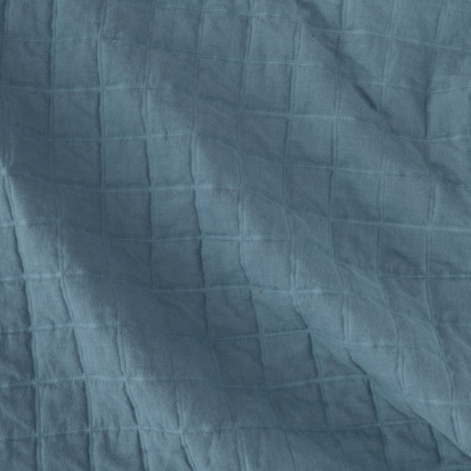 ESTATE - Plaid tissage carreaux en coton 120x170cm - bleu autan