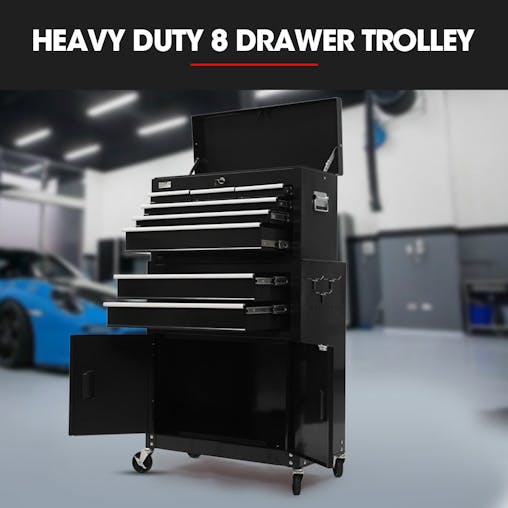 NNEMB 8 Drawer Tool Box Chest Cabinet Storage, with 2-Door Toolbox Garage Organiser Set, Black