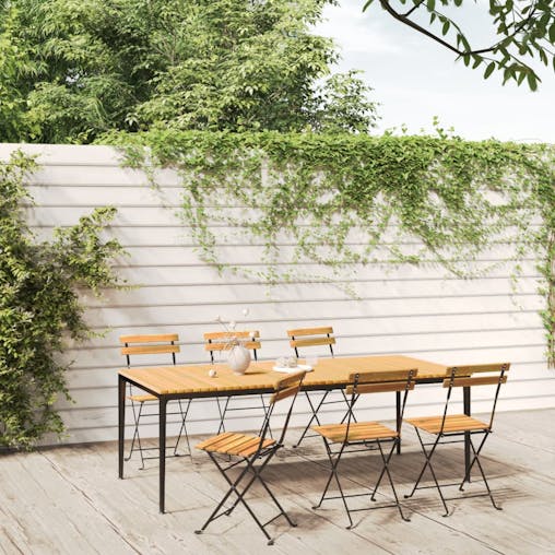NNEVL Folding Garden Chairs 6 pcs Steel and Solid Wood Acacia
