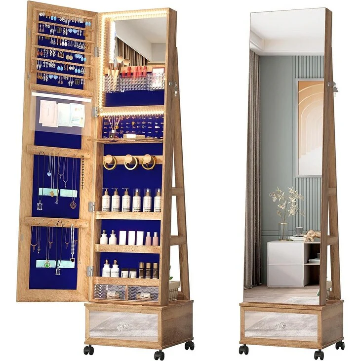 Jewelry Mirror Cabinet with Lights - 13.8D x 15.7W x 63H