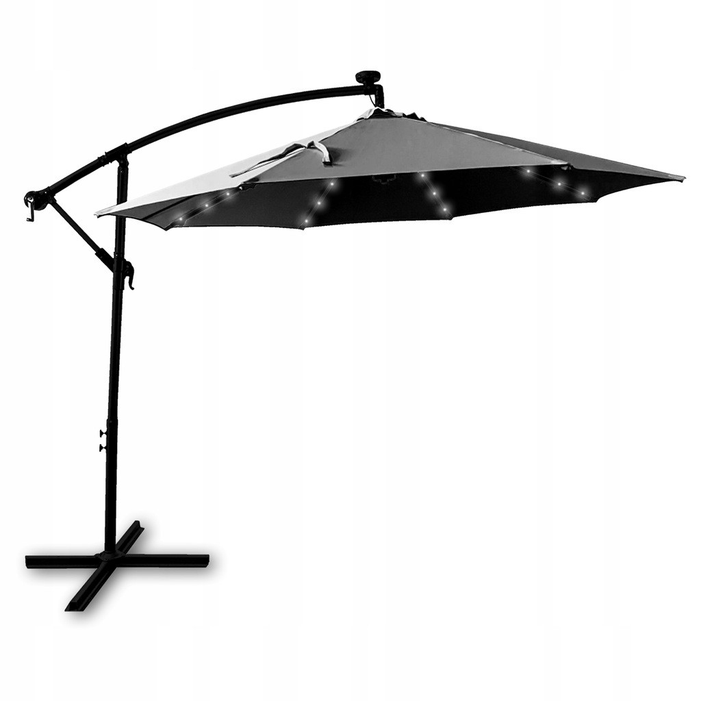 Duży parasol ogrodowy regulowany Chicago 270 cm szary z LED solarnym