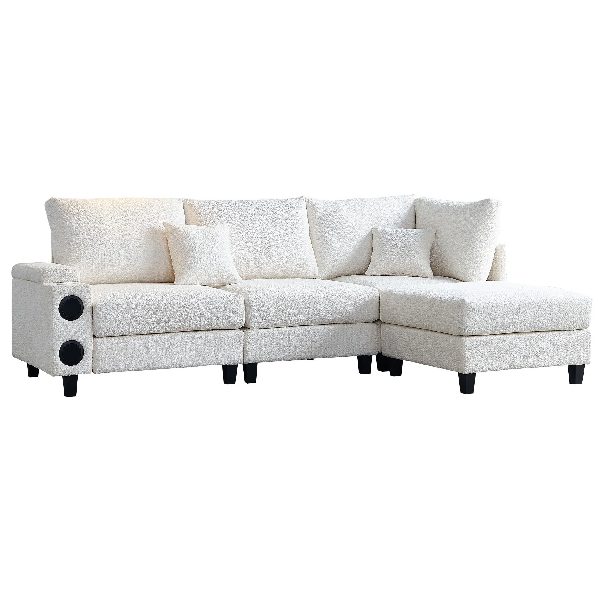 104'' Modern 3-Seat Modular Sofa with Wireless Charging, USB Ports, Bluetooth Speaker, Convertible Ottoman, and Storage