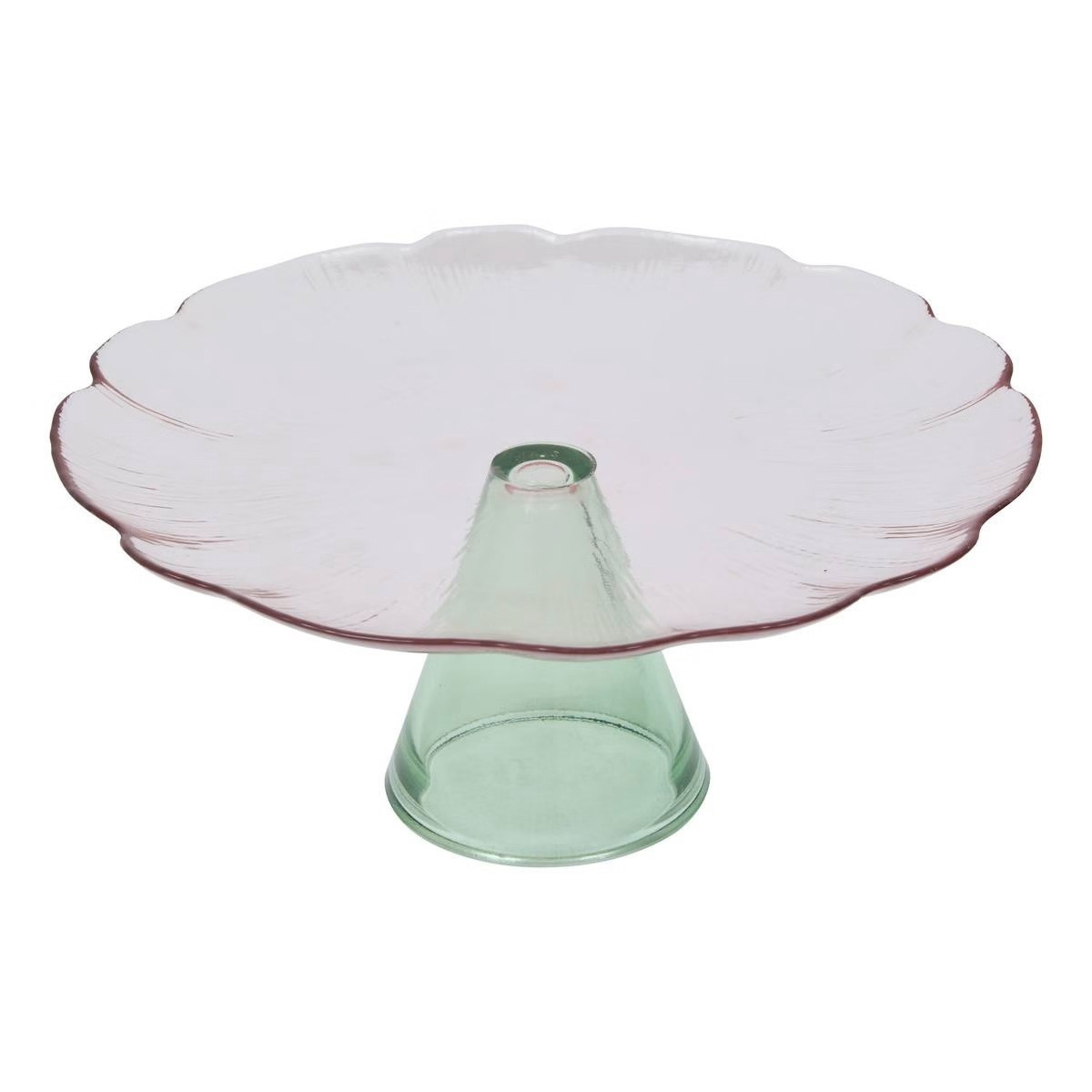 Patera na ciasto, szklana, różowo-zielona, Fleur de rose, 28 cm