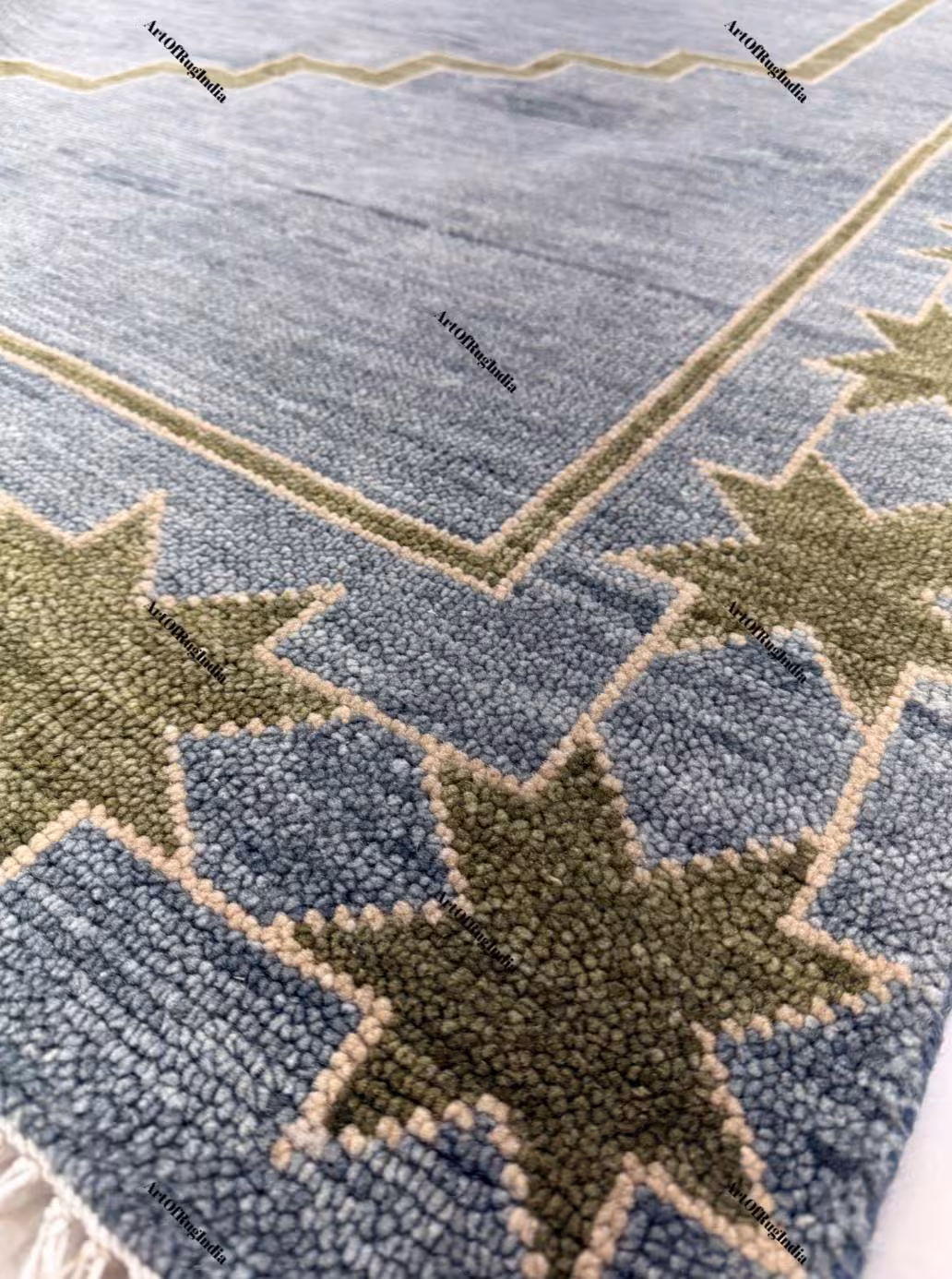 Blue & Sage Oushak Rug | Hand-knotted Wool Area Rug | Modern Turkish Style Carpet.