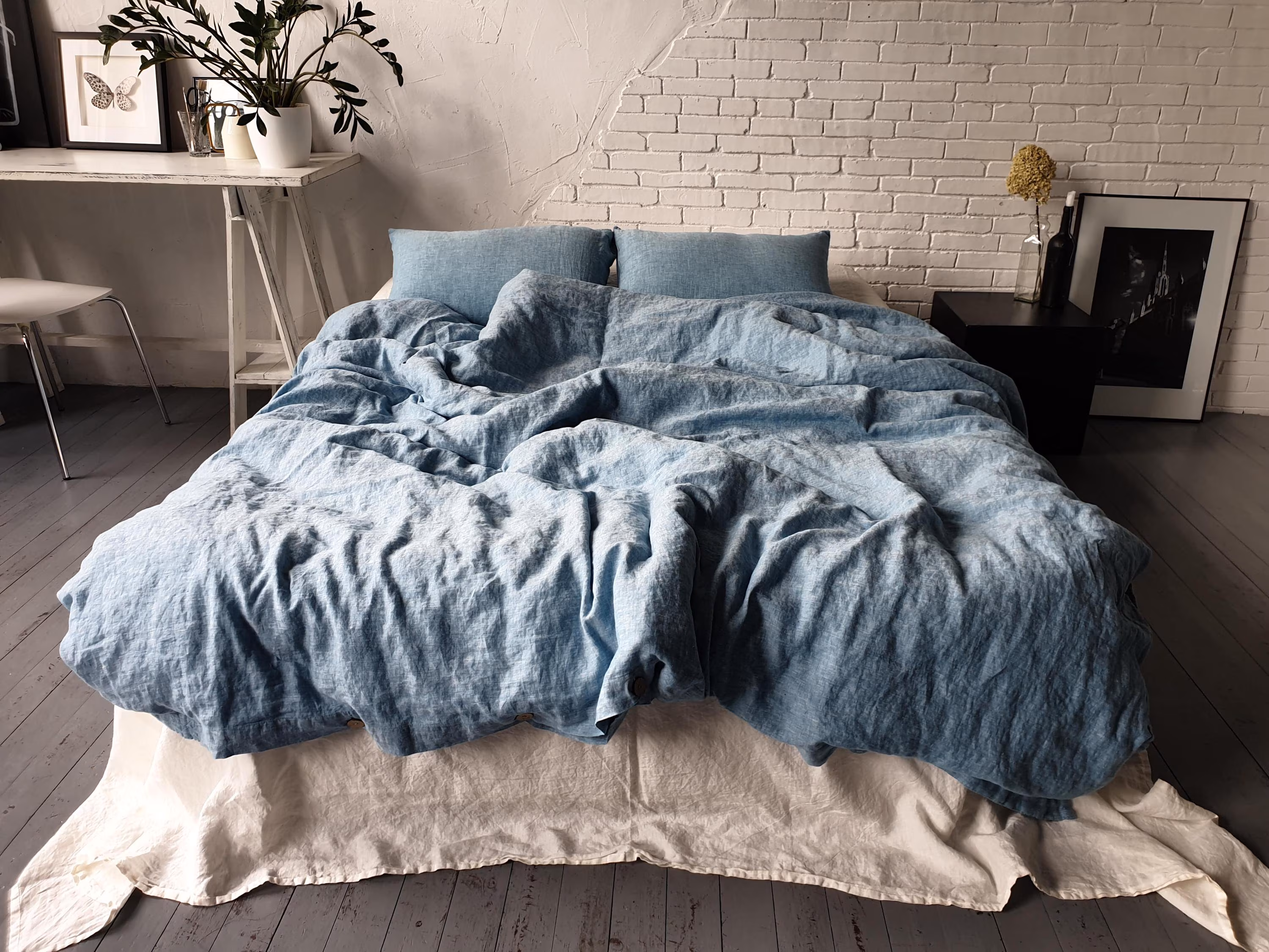 Organic Linen Comforter Cover. Stonewashed Quilt Duvet Cover Twin-CalKing