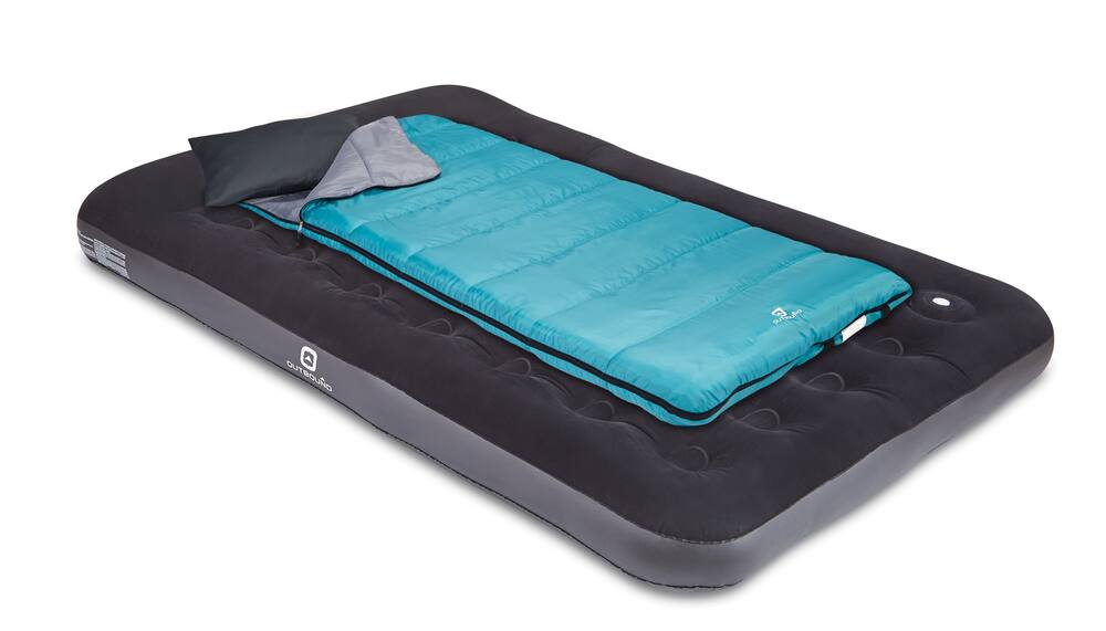 Outbound Double Single-High Inflatable Air Mattress/Airbed w/ Built-In Foot Pump & Pillow