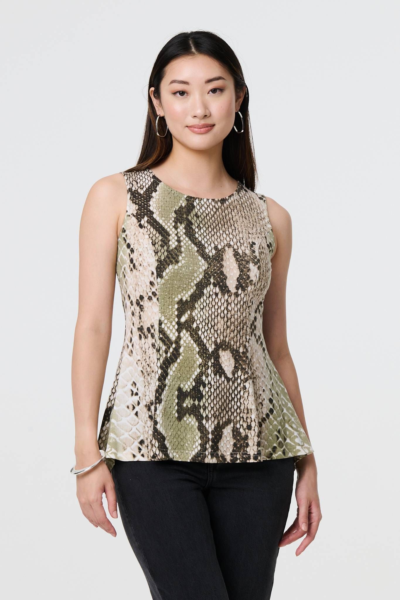 Izabel London Snake Print Sleeveless Curve Hem Top