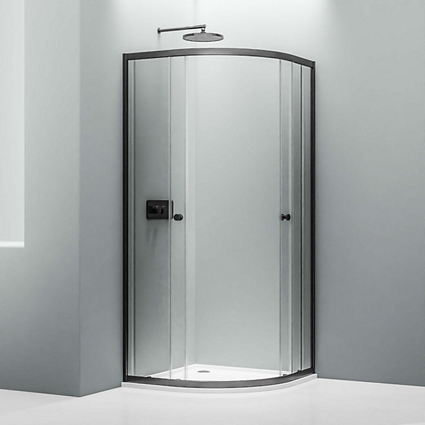 Cabine de douche arrondie 80x80x195cm verre 6mm, 2 portes coulissantes étanches, profilé Noir mat - NT509