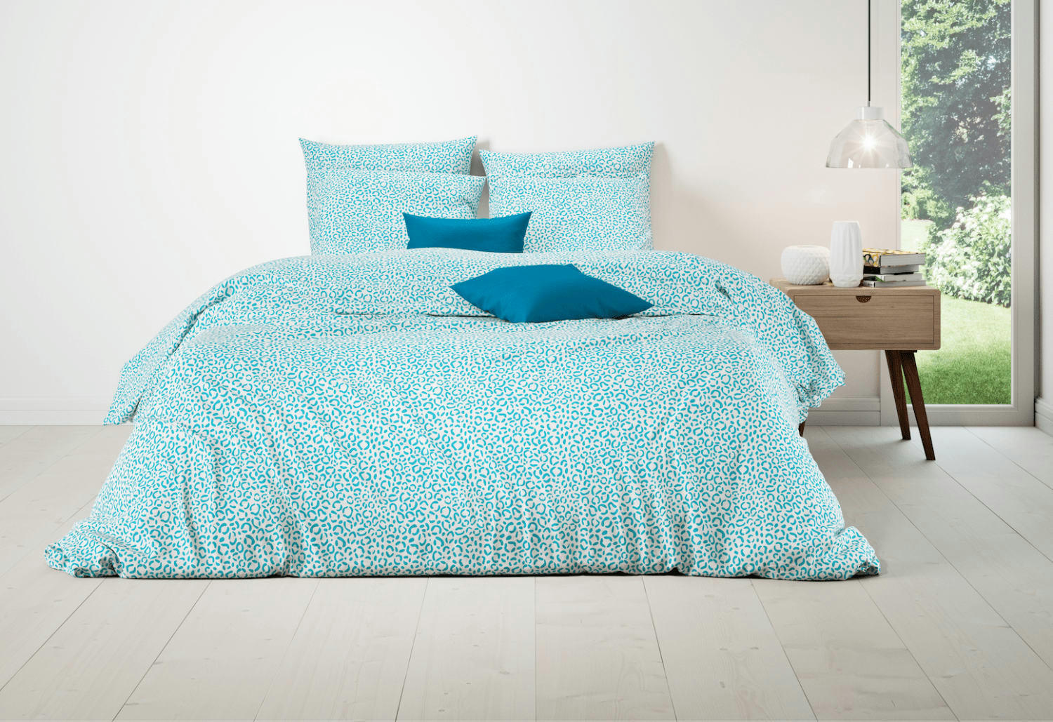 CHEETAH - Parure housse de couette coton bleu 220x240 cm