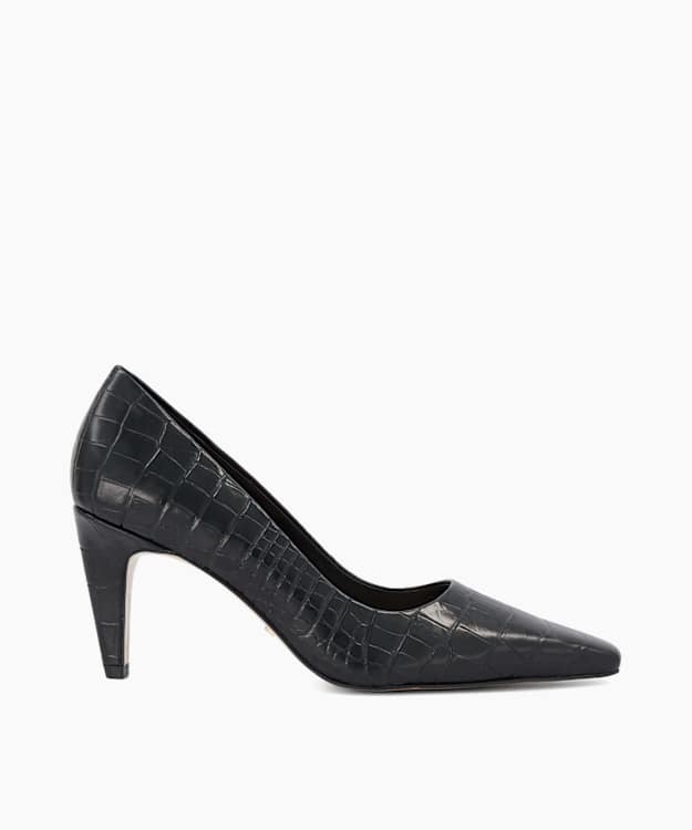 Astrids Black - Croc-Embossed Leather Court Shoes