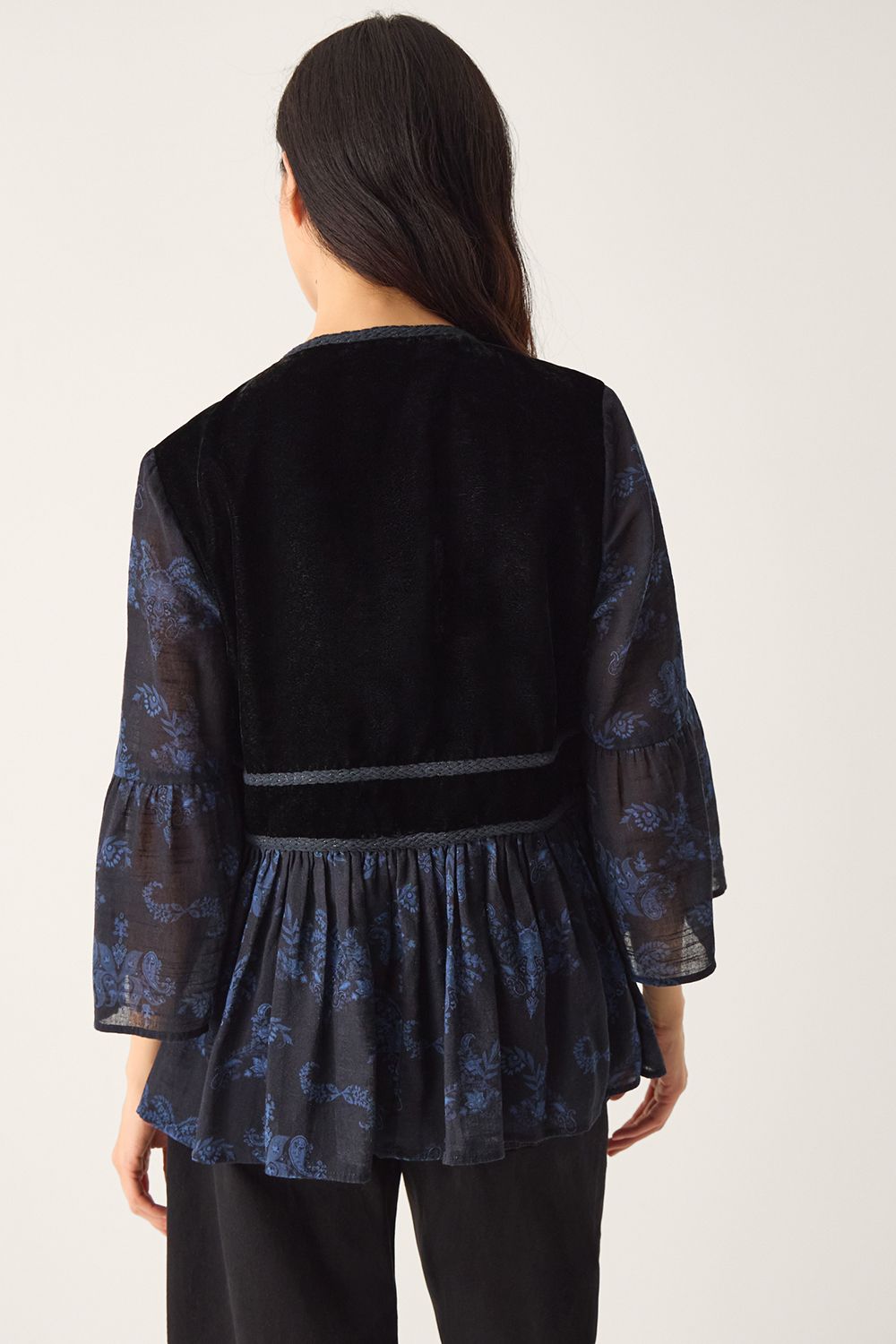 Monsoon Kelly Hand-Beaded Paisley Velvet Jacket Blue