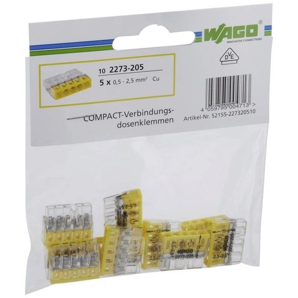 Klemme, COMPACT, Kunststoff, Gelb, Leiter mit Querschnitt 0,5 – 2,5 mm²