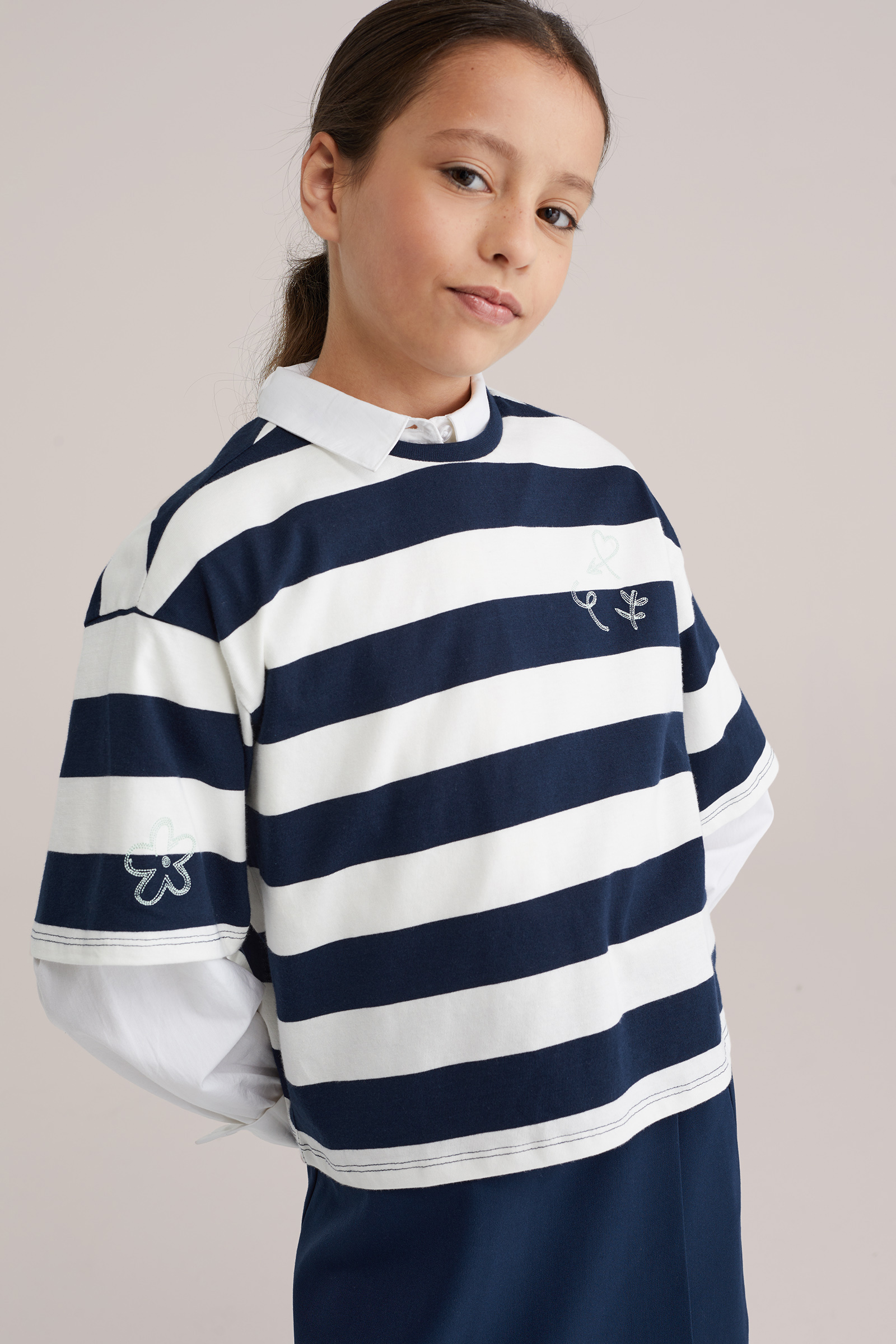 Meisjes oversized gestreept T-shirt