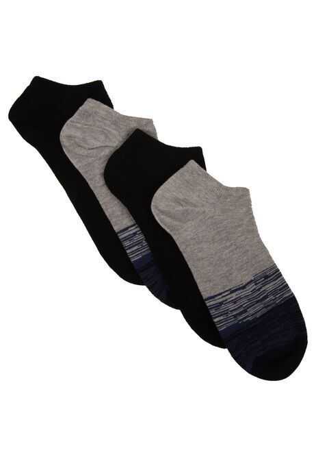 Mens 4pk Black & Grey Stripe Trainer Socks