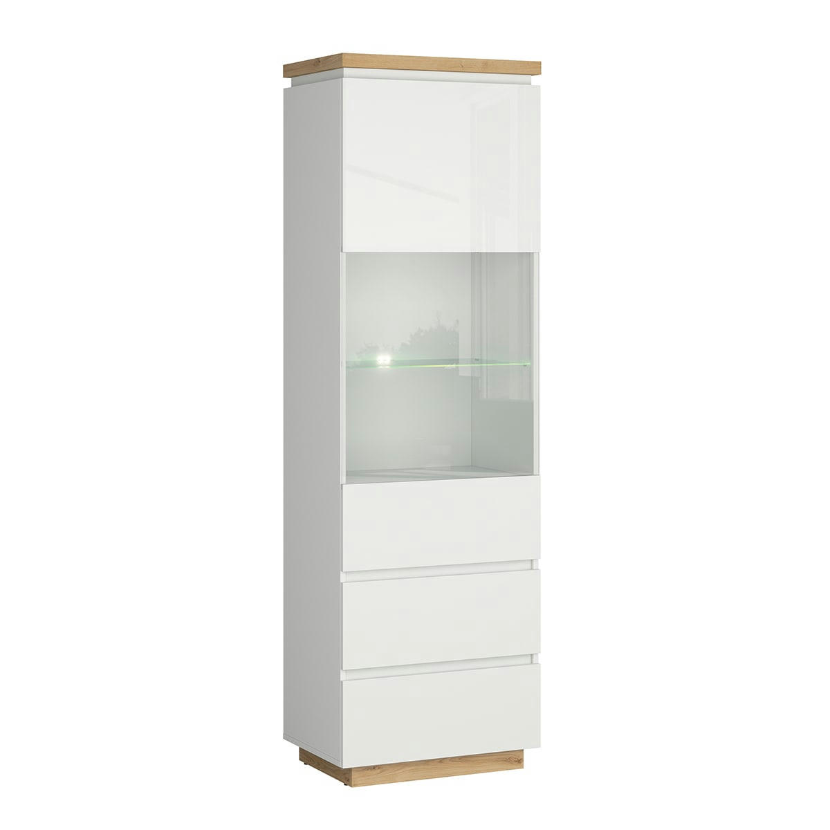 - Vitrine 1 porte 2 tiroirs blanche laquée