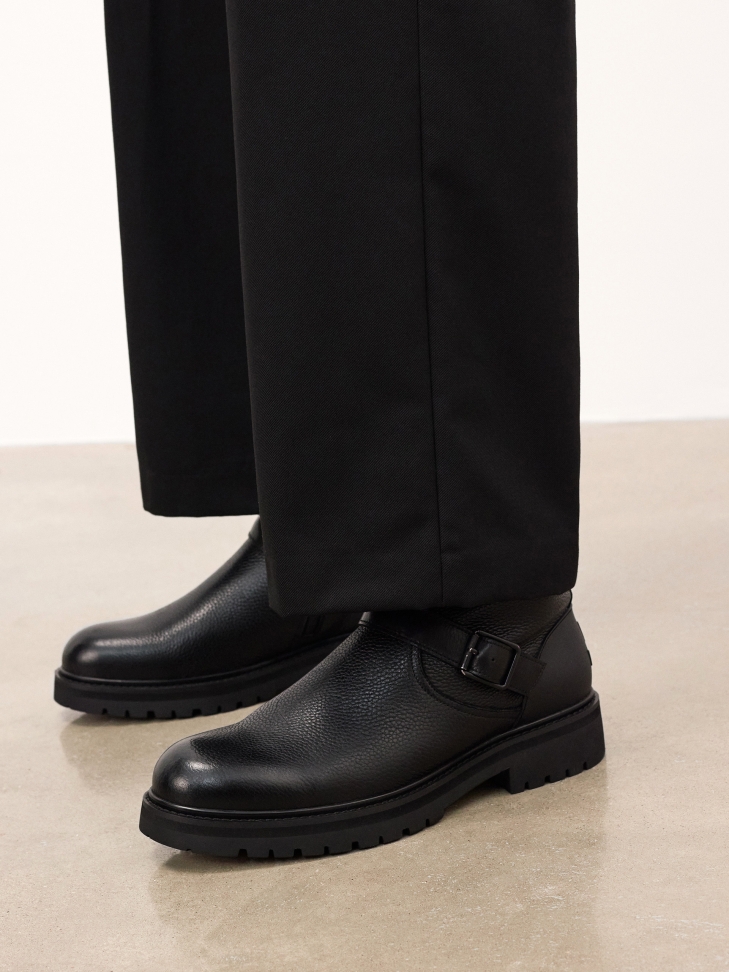 Black men's leather boots with buckles and zipper