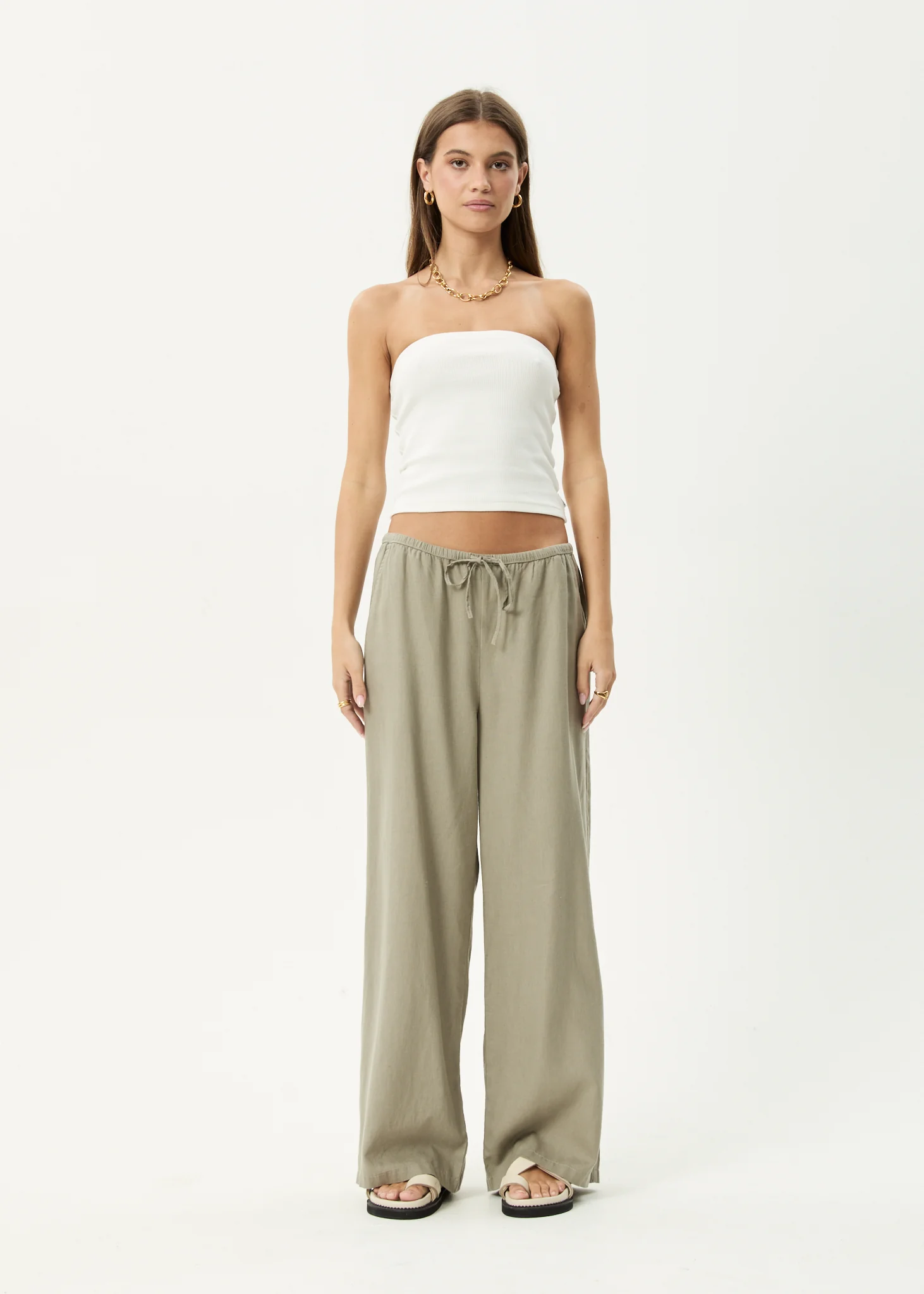 AFENDS Womens Lenni - Wide Leg Pant - Olive