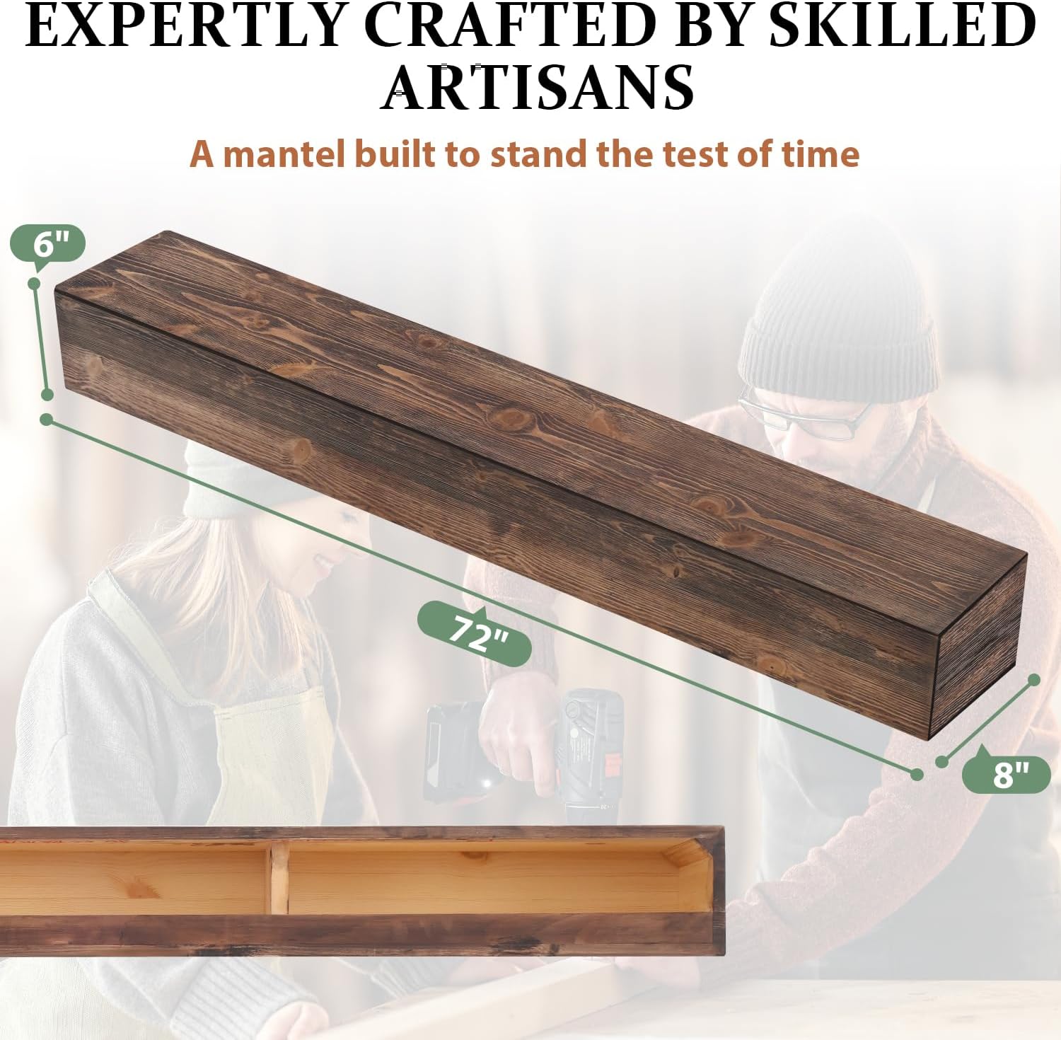 Fireplace Mantel, Handcrafted Mantel Shelf for Over Fireplace, Wood Mantel with Invisible Heavy Duty Bracket, Wood Floating Shelves for Wall-Mounted, 72 Inch, American Brown