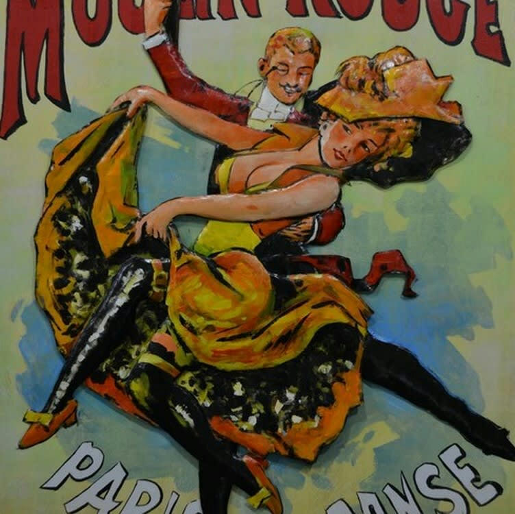 MÉTAL BRASS - Tableau relief en métal moulin rouge 120x80